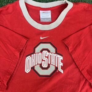 VTG Nike Ohio State T-Shirt Mens Large Red Buckeyes University Center Swoosh Y2K
